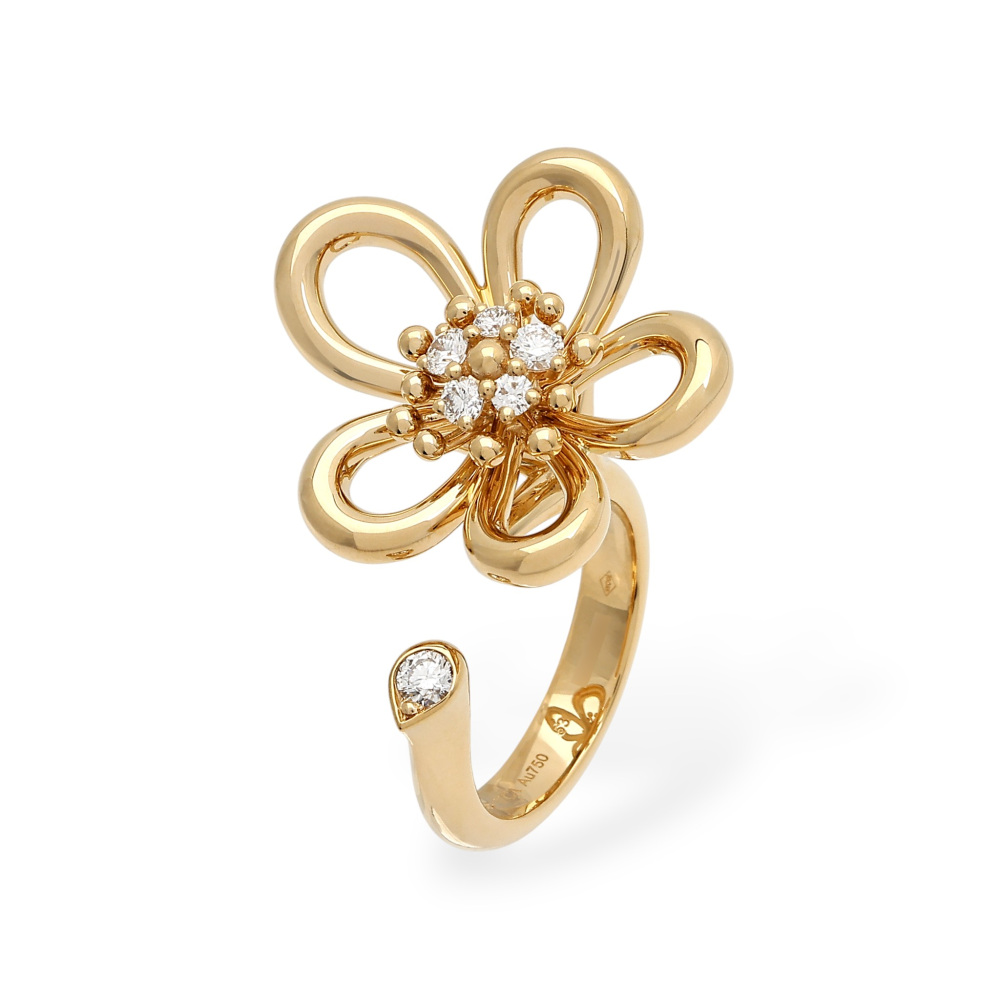 Van Cleef & Arpels Flower Lace Entre Les Door Ring 18K Yellow Gold Diamond VCARPME000