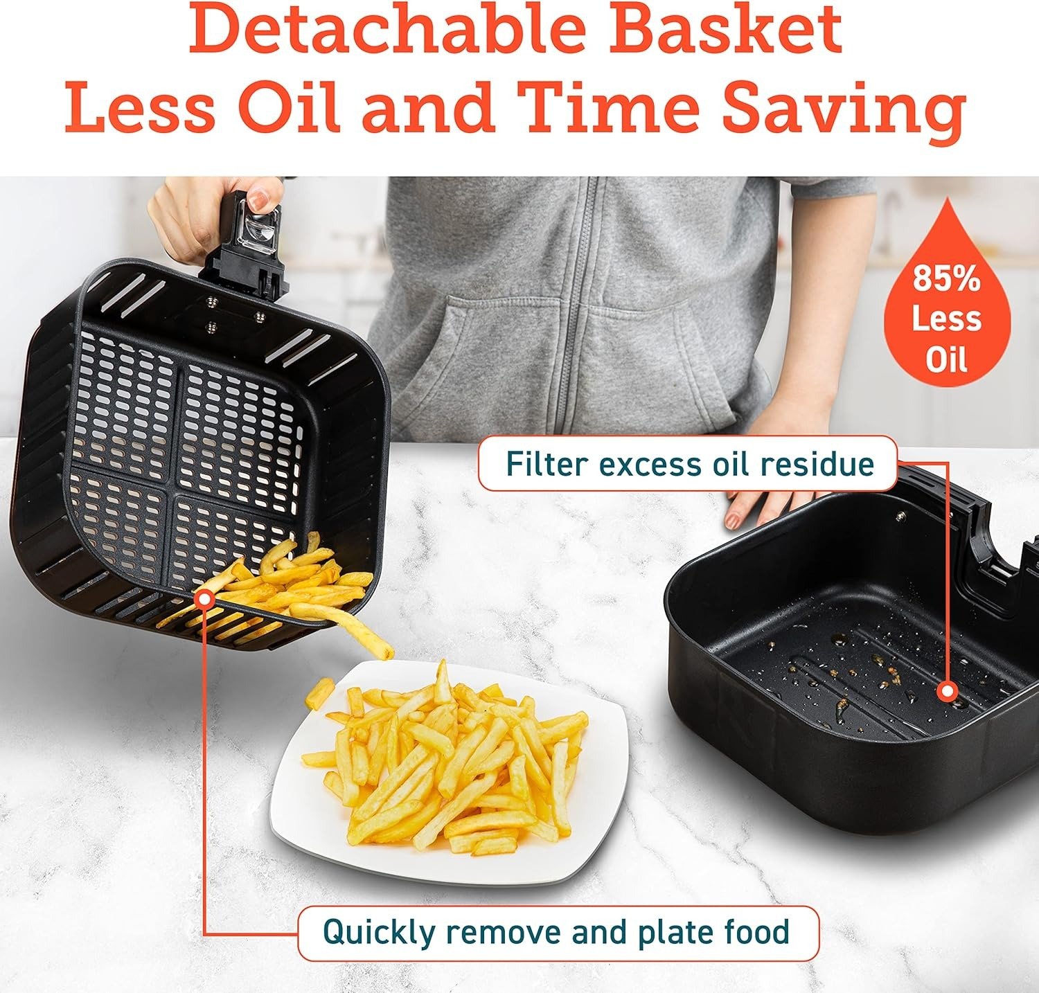 5.8QT 12-in-1 Air Fryer, 360° Air Circulation, Custom Shake Reminder, Dishwasher Safe