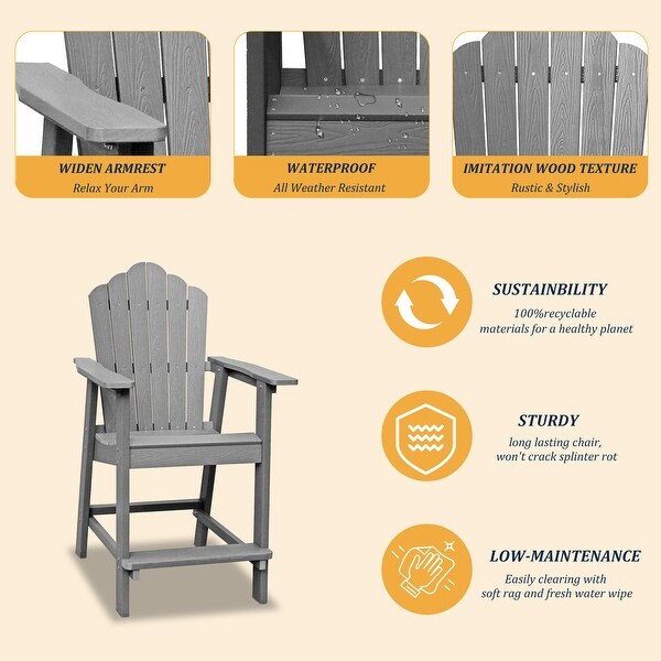 Patio Tall Adirondack Chair Set with Connecting Tray (Set of 2)