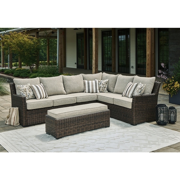 Signature Design by Ashley Brook Ranch Brown Outdoor Sofa Sectional/Bench with Cushion (Set of 3)