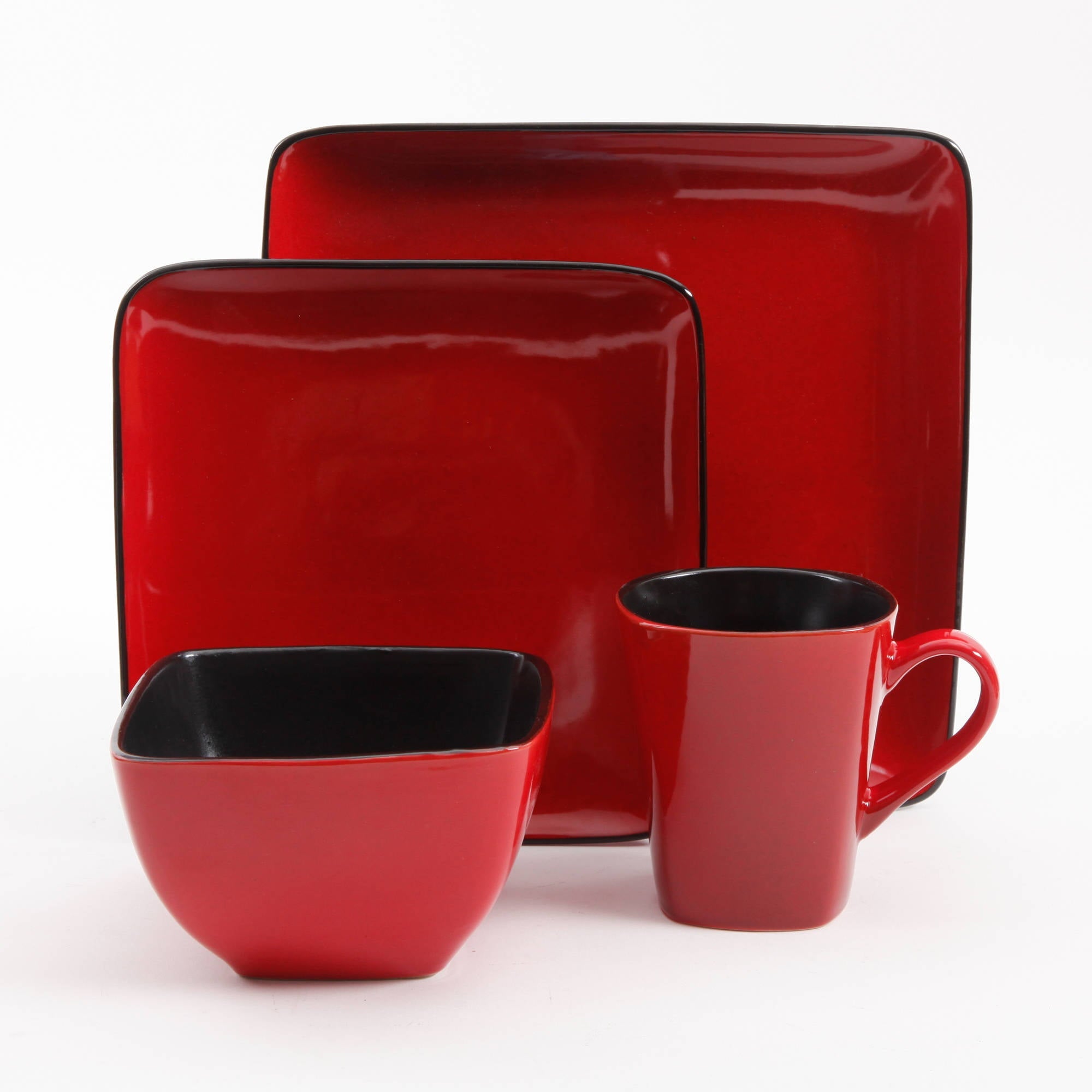 Better Homes and Gardens Rave Square Dinnerware, Red, Set Of 16