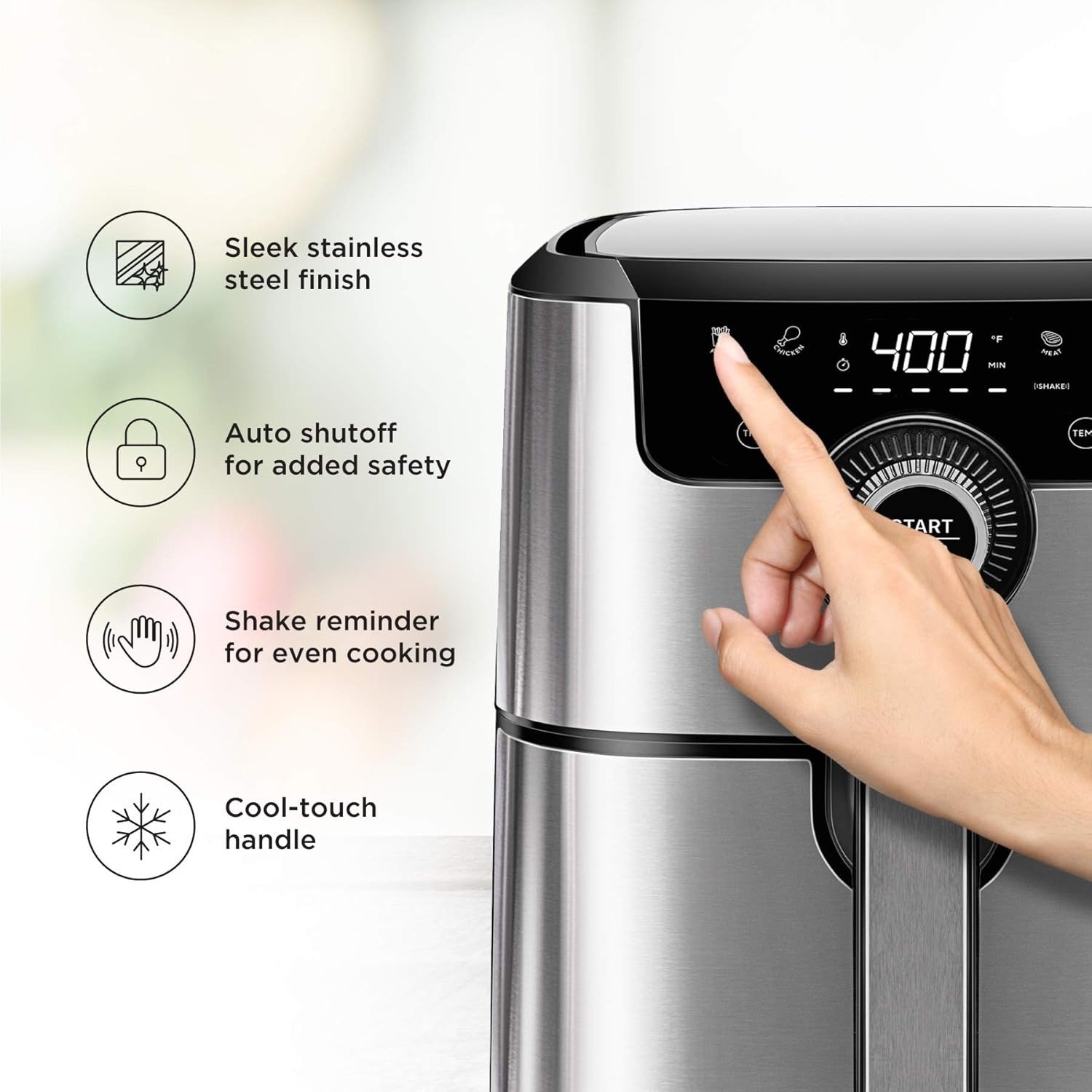 4.5QT Compact Air Fryer 1200W Stainless Steel Nonstick Dishwasher Safe 400°F