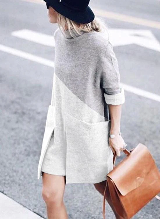 Mock Neck Colorblock Knit Dress with PocketsClistos