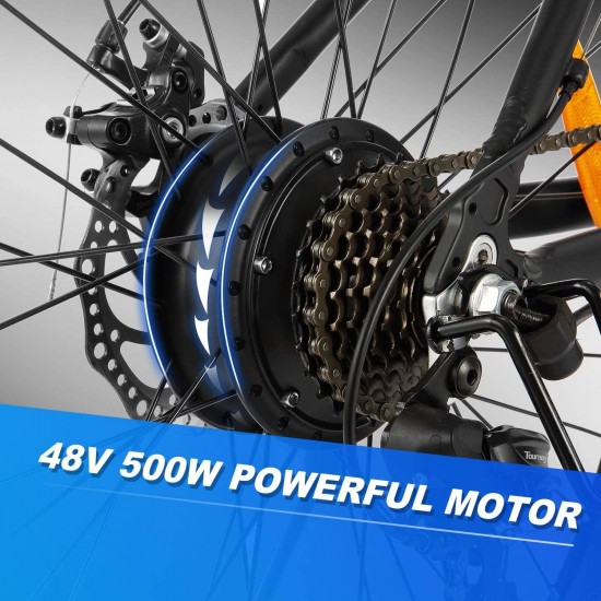 Electric Bike, 48V 500W/350W Ebike 27.5″ Electric Mountain Bike/Electric Commuter Bike with Removable 48V 10Ah Removable Battery, LCD Display and 21 Speed Gears