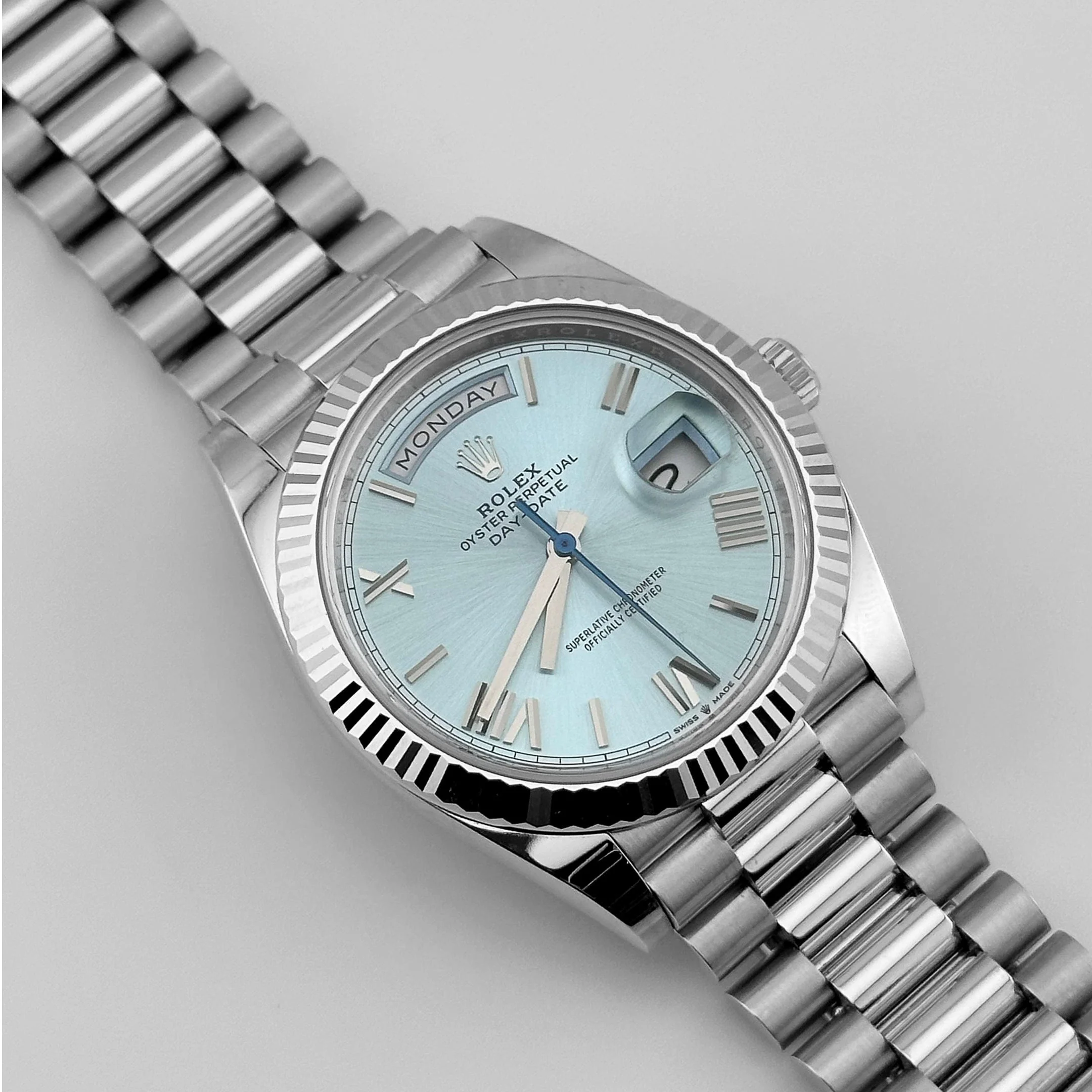 Rolex Day-Date 40 228236 Platinum Ice Blue Roman Numerals Dial (2025)