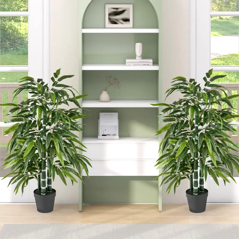 Twin 50-Inch Artificial Bamboo Trees — PE Trunk & Natural-Looking Faux Bamboo Plants