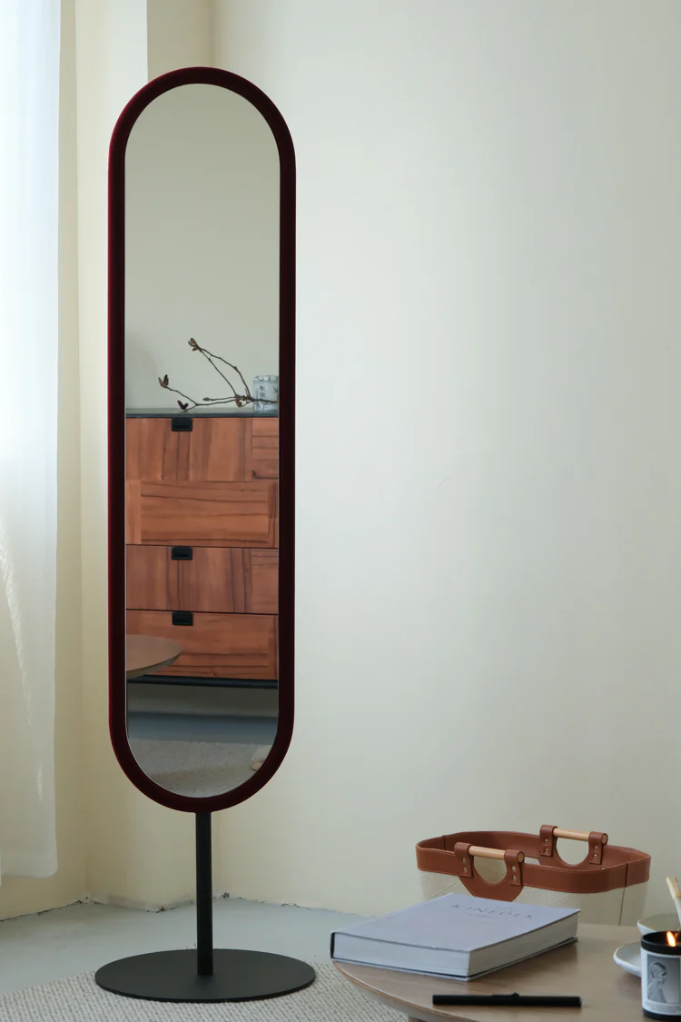 DZ015 - Paris Apartment Vintage Red Velvet Bedroom Dressing Room Entrance Floor Try-On Mirror Corner Full-Length Mirror