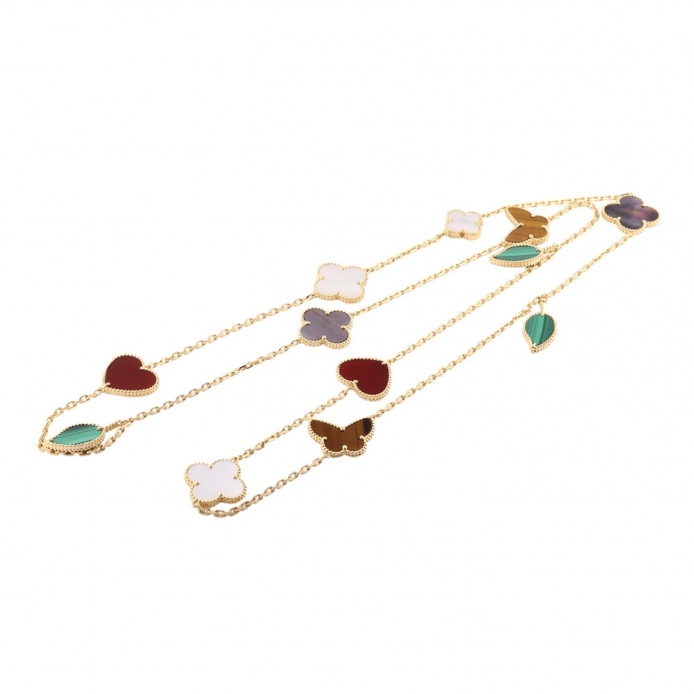 Van Cleef & Arpels Lucky Alhambra 12 Motifs Necklace 18K Yellow Gold Multicolor VCARD80100