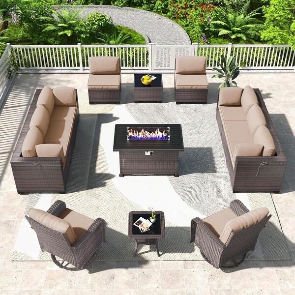 Patio Furniture Sectional Sofa Set,PE Rattan Swivel Rocking Chairs Patio Conversation Set