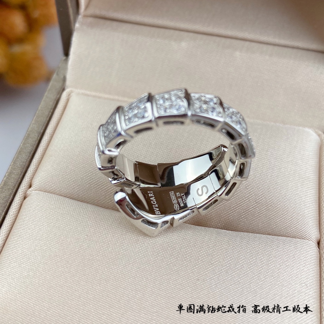 Bulgari Wide Single-Hand Full Diamond Snake Ring - cnluxepick