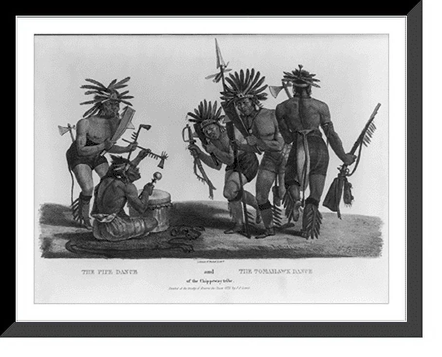 Historic Framed Print, The pipe dance and the tomahawk dance.F. Barinsou ; painted at the treaty of Prairie du Chien 1825 by J.O. Lewis ; Lehman & Duval Lithrs., 17-7/8