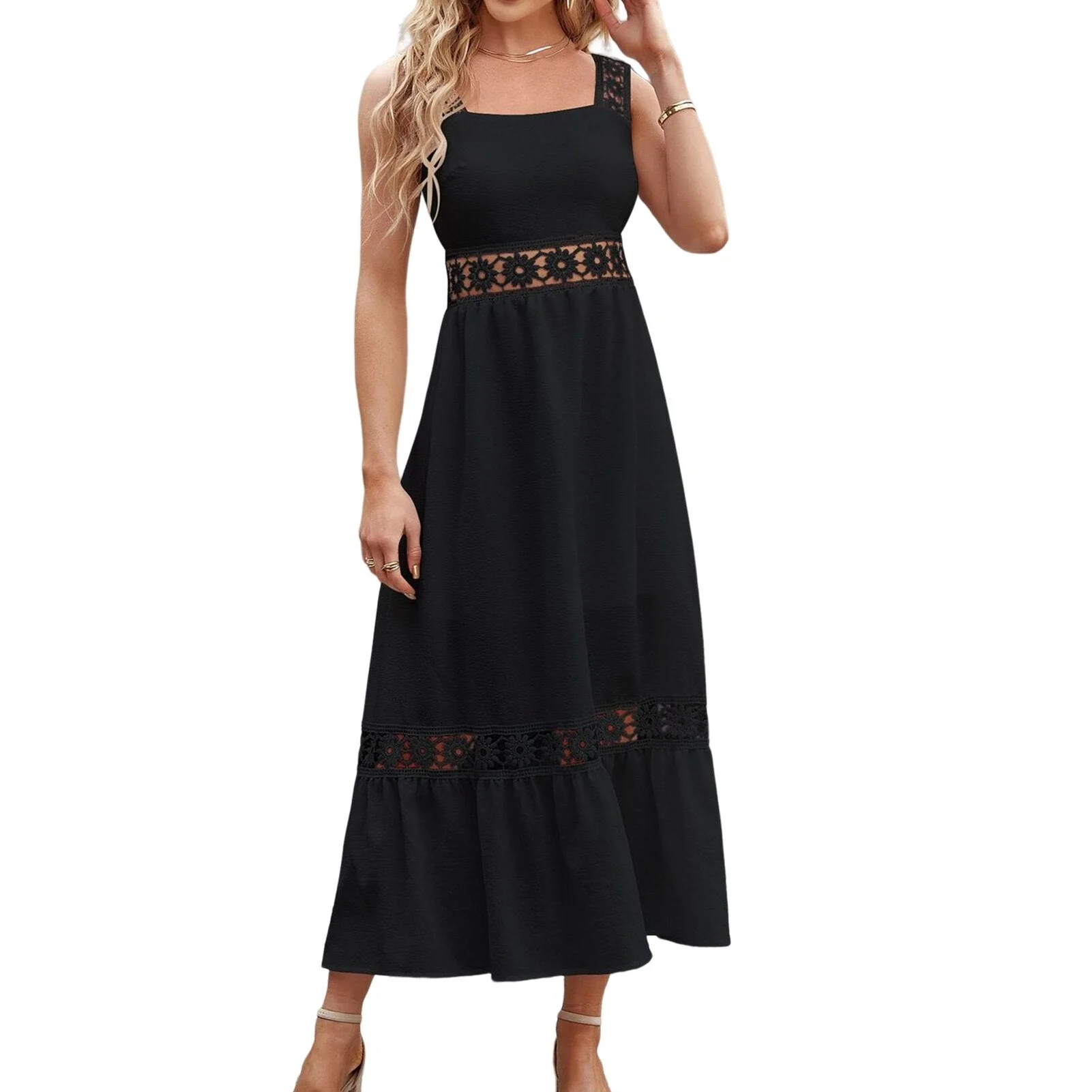 Lace Trim Boho Maxi DressClistos