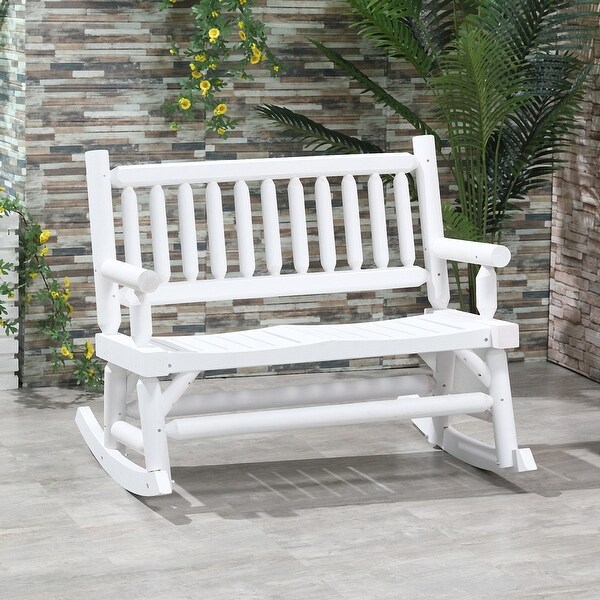 Outsunny 2Person Wooden Rocking Chair Rocker Bench with Relaxing Swinging Motion