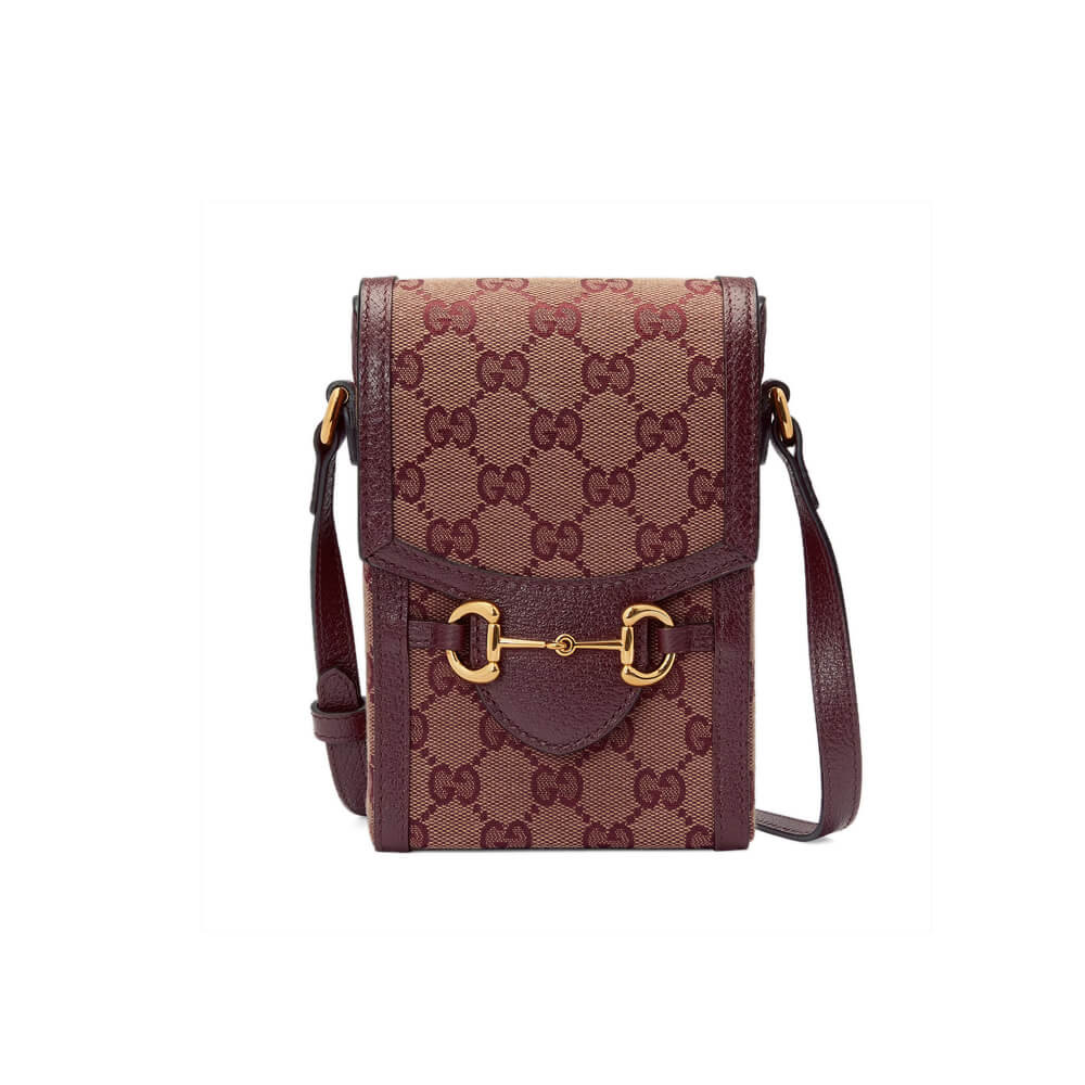 Gucci Horsebit 1955 Mini Bag in Burgundy GG Canvas