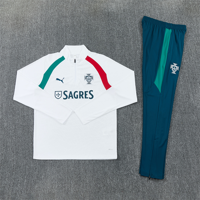 Portugal 26/27 Half Zipper Training Suit - White 3