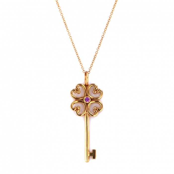 Tiffany & Co. Key Quatra Heart Necklace 18K Rose Gold Sapphire
