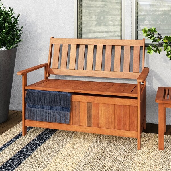 CorLiving Miramar Natural Hardwood Outdoor Storage Bench