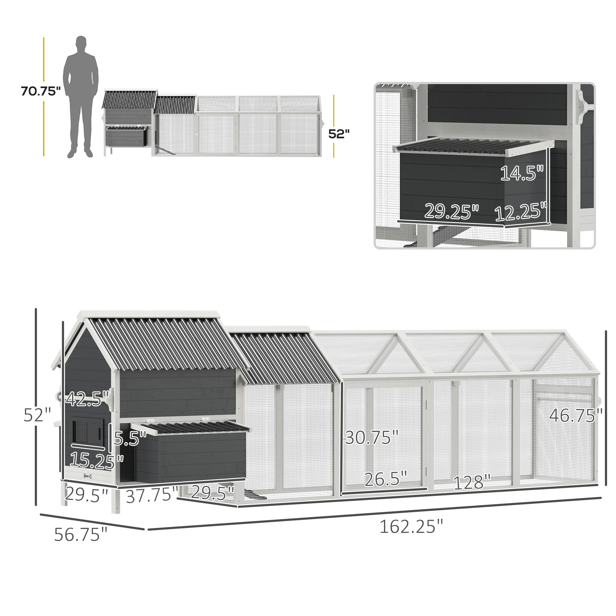 PawHut Extra Large Chicken Coop with Handle PVC Roof Nesting Boxes Tray