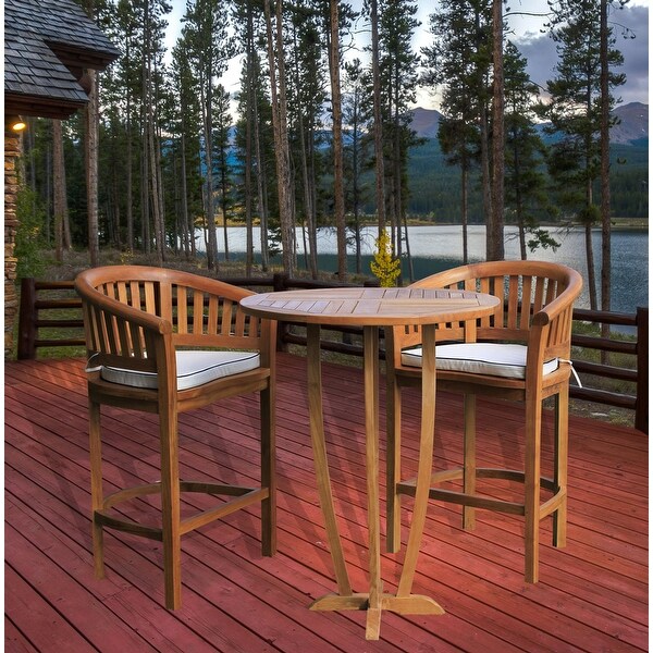 Chic Teak Miami Teak Wood Round Outdoor Patio Bar Table,35 inch