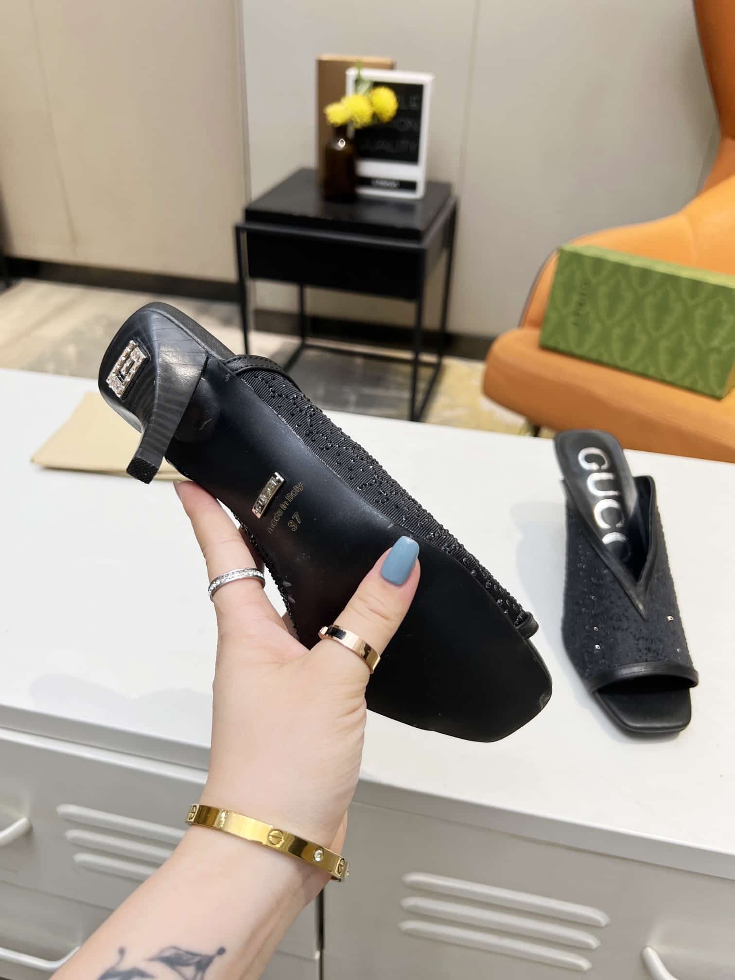 Gucci Black Gg Demi Embellished Black
