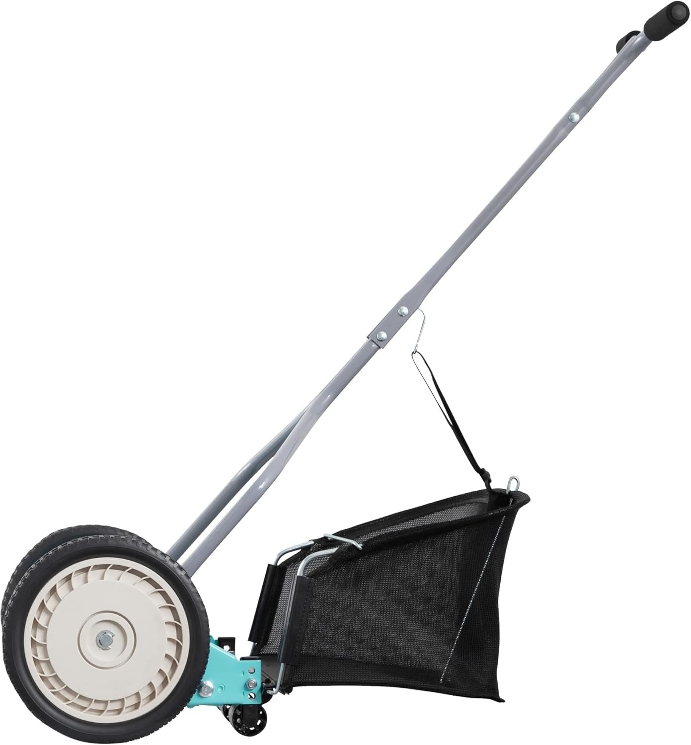 14-Inch 5-Blade Push Reel Lawn Mower with Grass Catcher, Mint