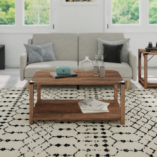 Emma And Oliver Engineered Wood Modern Farmhouse Coffee Table With Metal Accents
