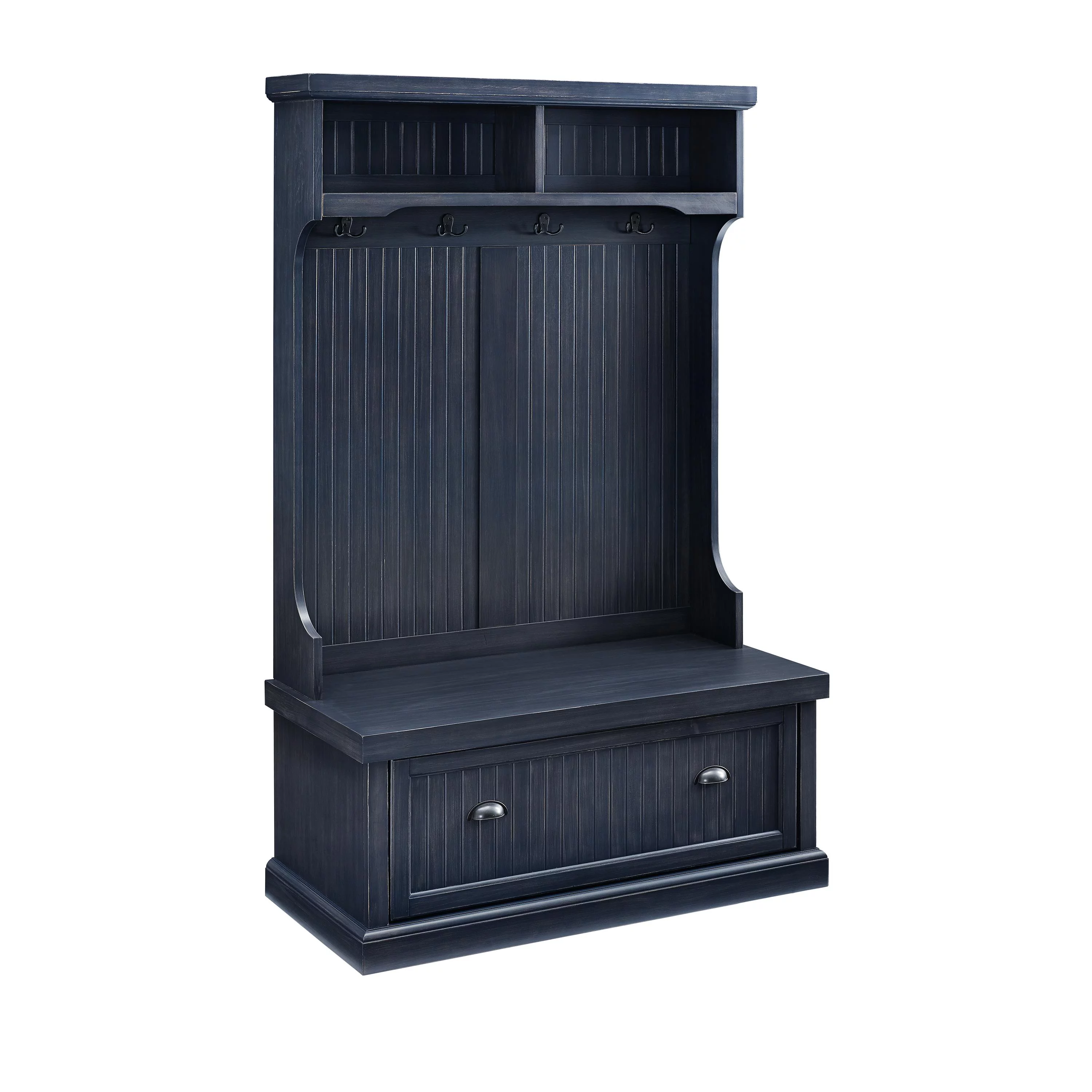 Crosley Furniture Seaside Wood 4 Hook Hall Tree in Distressed Navy