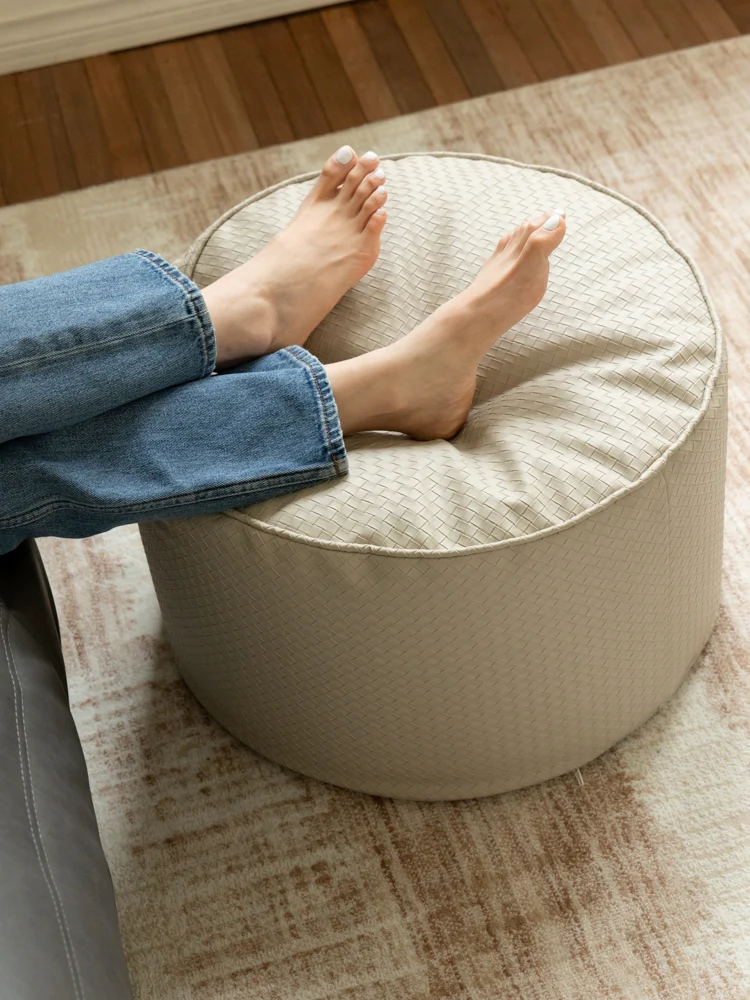 CH095 - BV-Wave Braided Leather Waterproof Two-tone Italian Living Room Small Coffee Table Foyer Shoe Changing Stool Low Stool