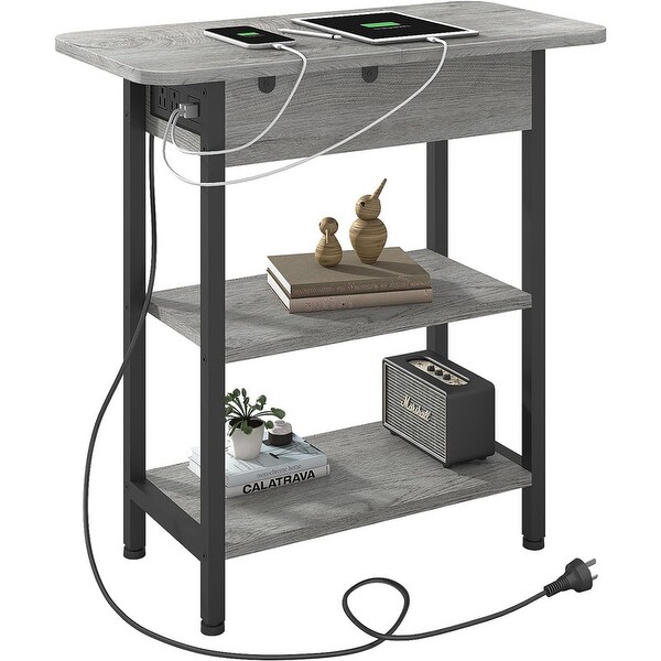 Coffee Table,Flip Top Side Table with USBPorts and Outlets Light Grey