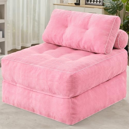 HABUTWAY Folding Sofa Bed, Convertible Sleeper Chair Bed w/Dual-Pillow & Handle, Foldable Floor Sofa Lounge w/Back Support for Living Room, Bedroom, Apartment, Office, Black