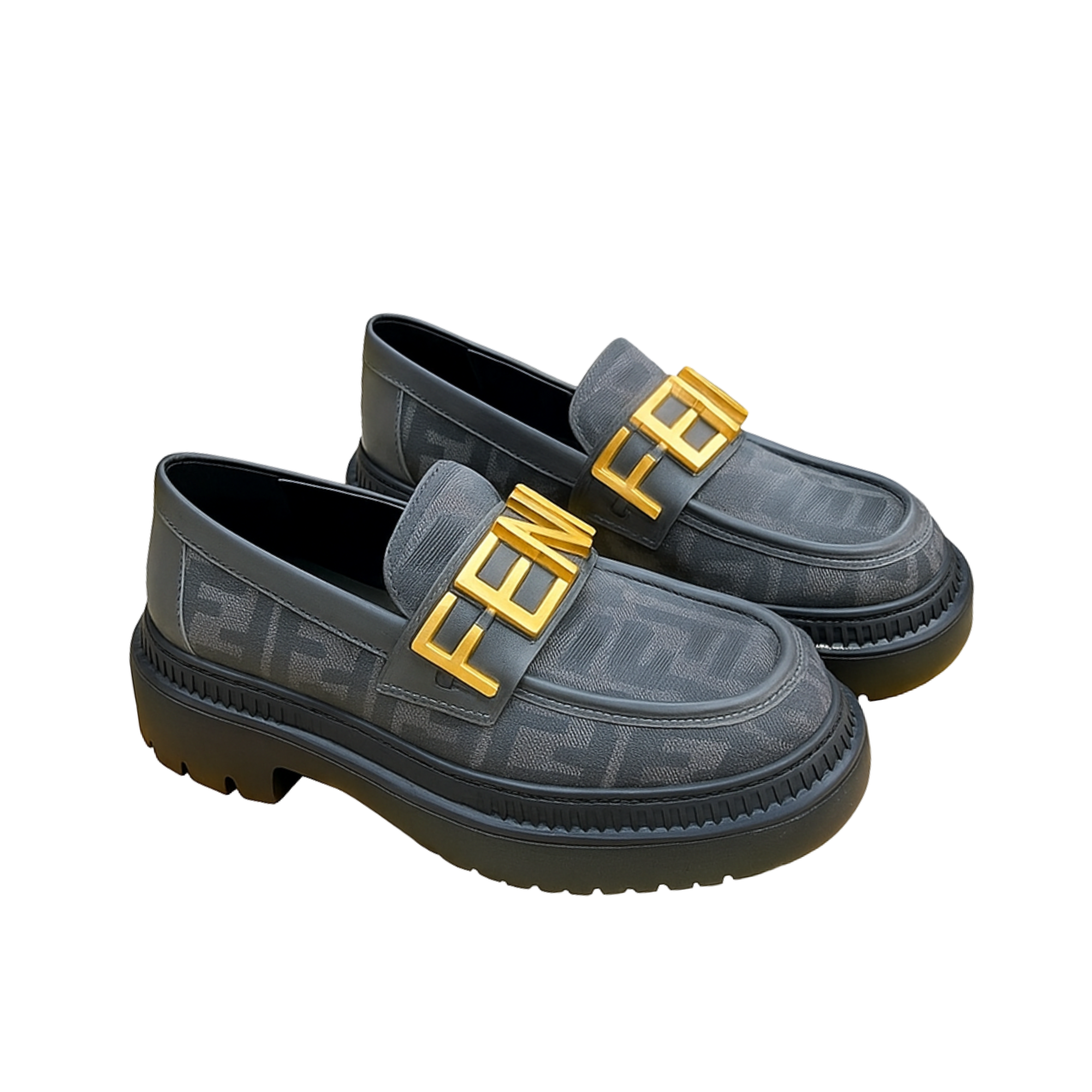Fendigraphy Ff Leather Loafers Grey