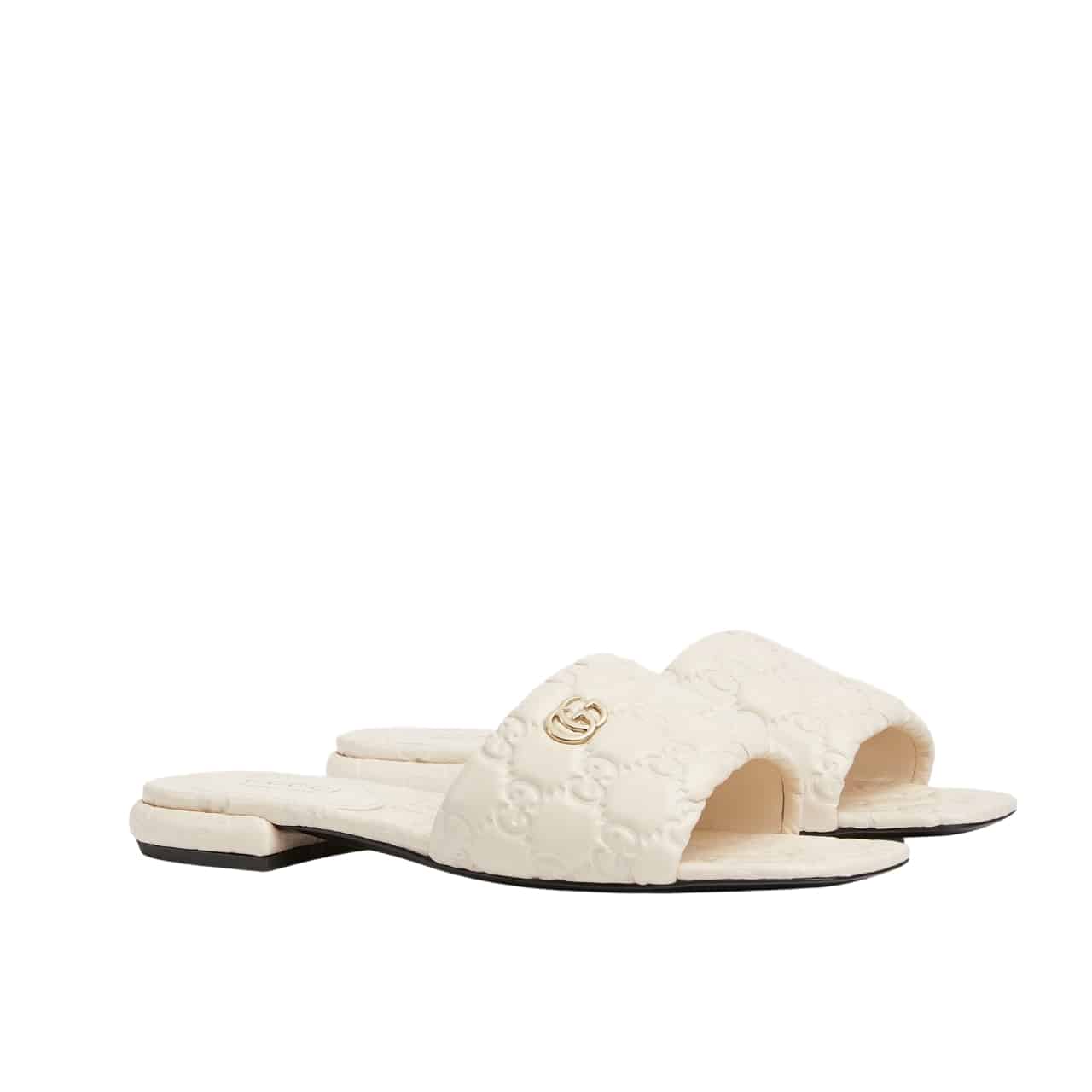 Gucci Women Slide Sandal With Double G Ivory 816330 Aaea2 9540