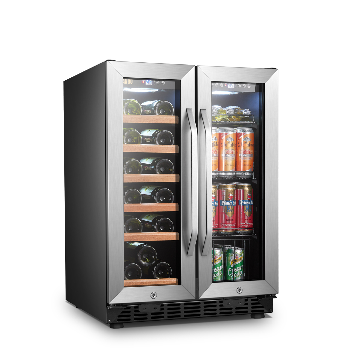 Lanbo - Freestanding/Built-In 23.4'' width 18 Bottle 56 Can Dual Zone Combo Wine and Beverage Cooler - Black