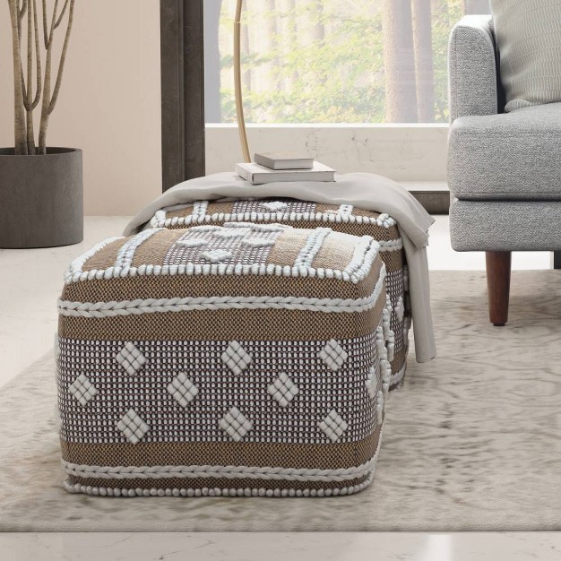 Boxwood Outdoor indoor Pouf White beige gray Wyndenhall