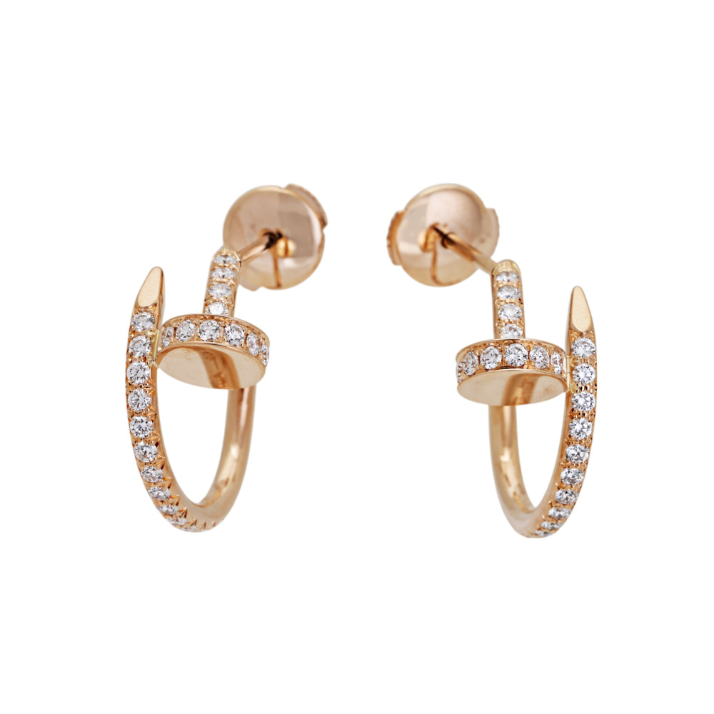 Cartier Juste un Clou Pave Earrings 18K Rose Gold B8301429