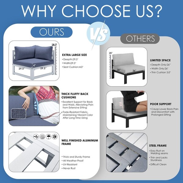 Nicesoul White Aluminum Modern Patio Furniture Sectional Sofa Set with Cushion