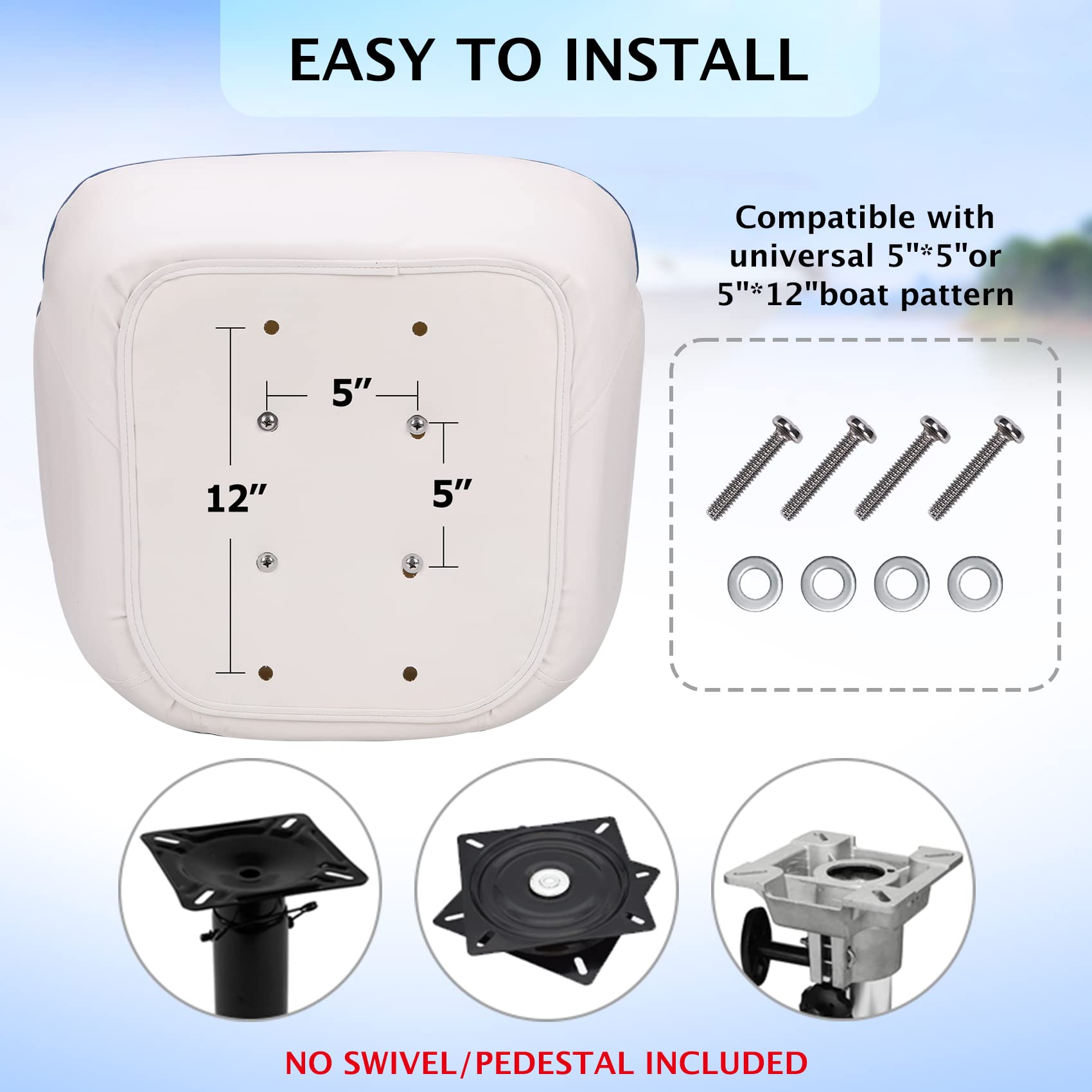 2026 Pontoon Boat Seat, Captains Bucket Boat Seat, Back Folding Boat, Boat Cabin Seating – White & Blue