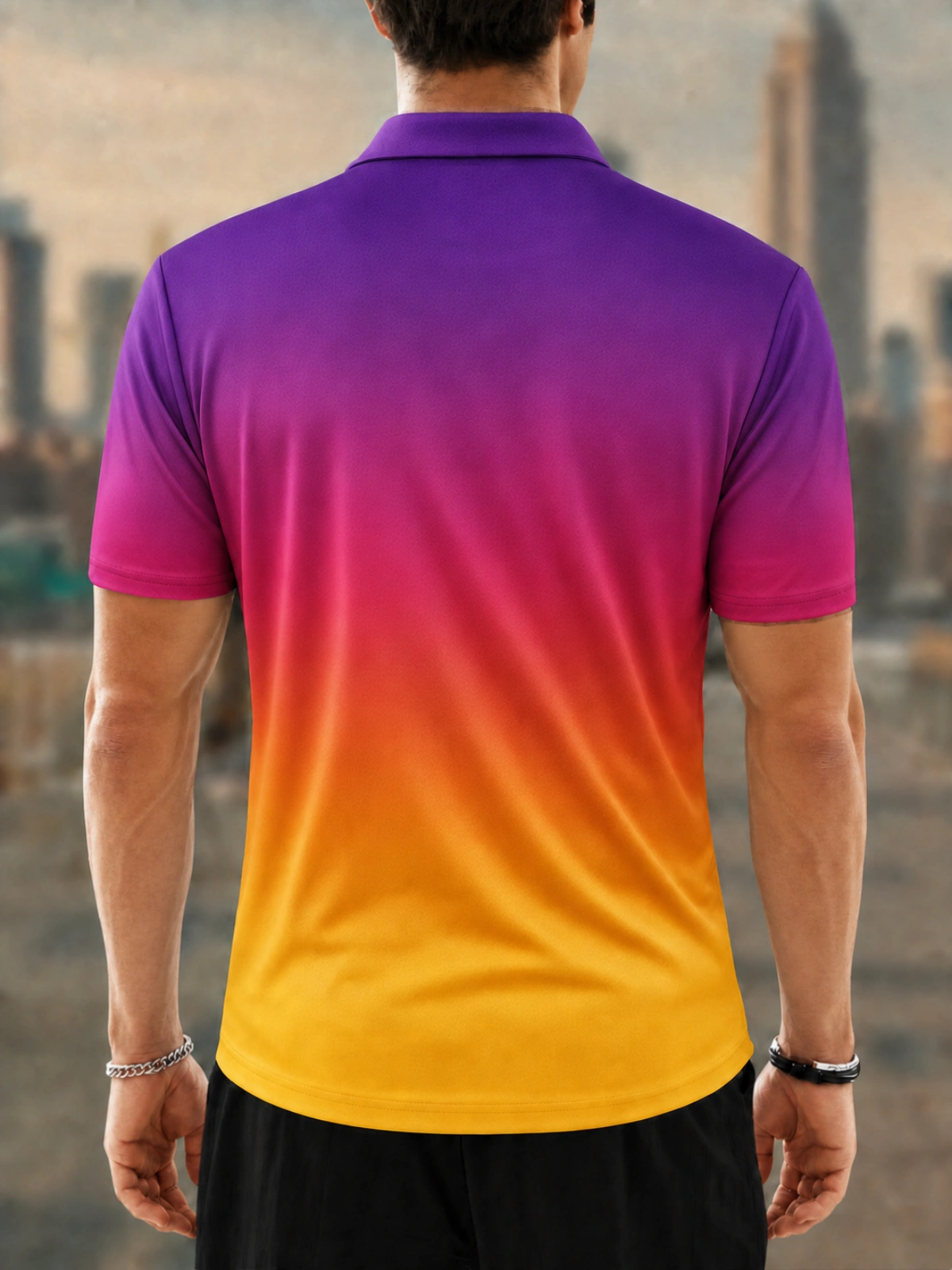 Moisture Wicking Golf Polo 3D Purple Orange Gradient Golf Dog Cartoon Button Short Sleeve Golf Polo Shirt