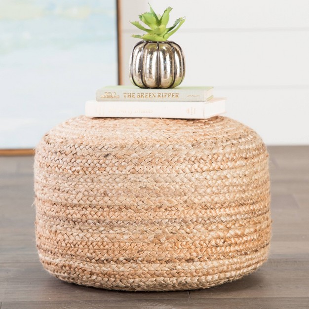 Round Jute Knitted Pouf Ottoman Taupe tan Jaipur Living