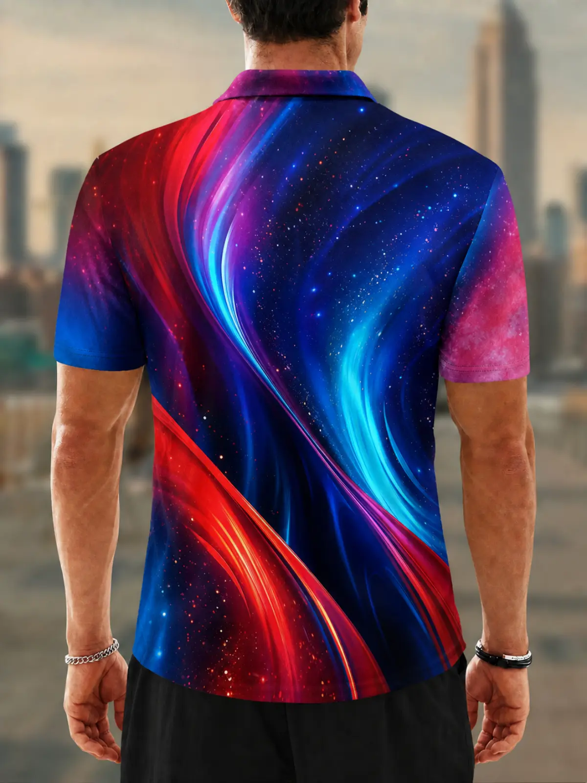 Moisture Wicking Golf Polo 3D Galaxy Nebula Swirl Button Short Sleeve Golf Polo Shirt