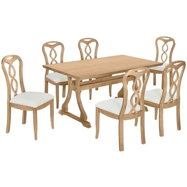 Trestle Dining Table Set with Upholstered Dining Chairs,Smooth Backs