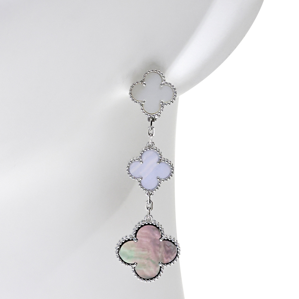 Van Cleef & Arpels Magic Alhambra 3 Motifs Earrings 18K White Gold VCARN18800