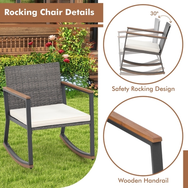 3 Piece Rocking Chair Patio Bistro Set Balcony Chairs Conversation Sets With Coffee Table and Cushions