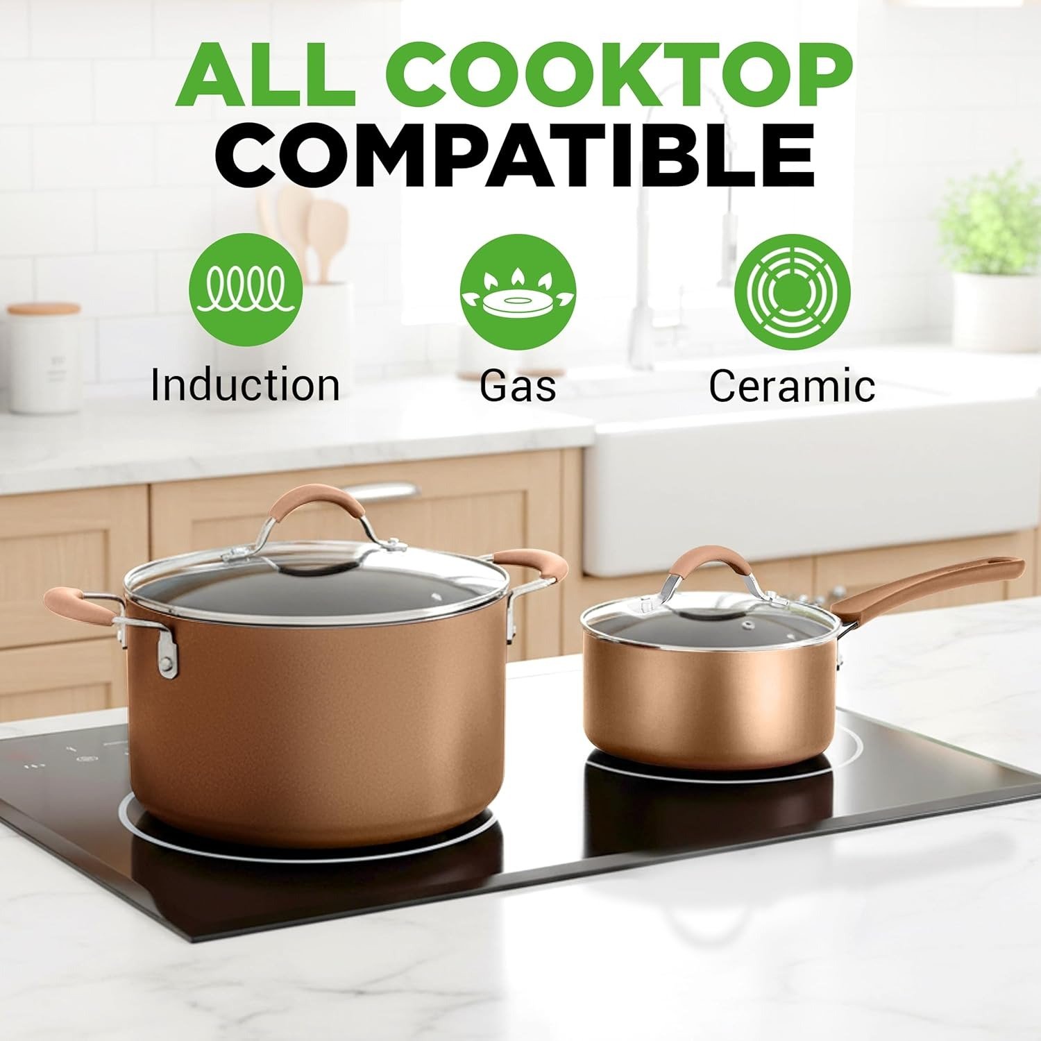 20-Piece Nonstick Induction Cookware Set PFAS-Free Shiny Golden with Bakeware & Utensils