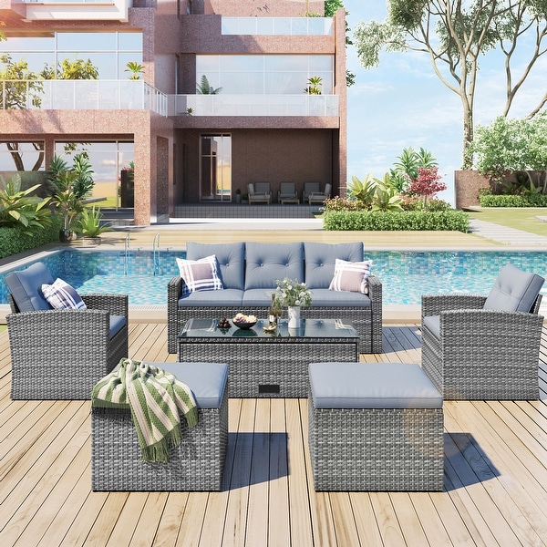6piece Grey Sectional Set Seating Group Set with Table and Cushion