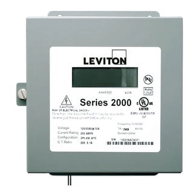 Leviton 2N208-2D Demand Meter 2000 Series Three Element 200A 120/208V 3PH 4W Wye Indoor - Large LCD Display - Order CTs Separately