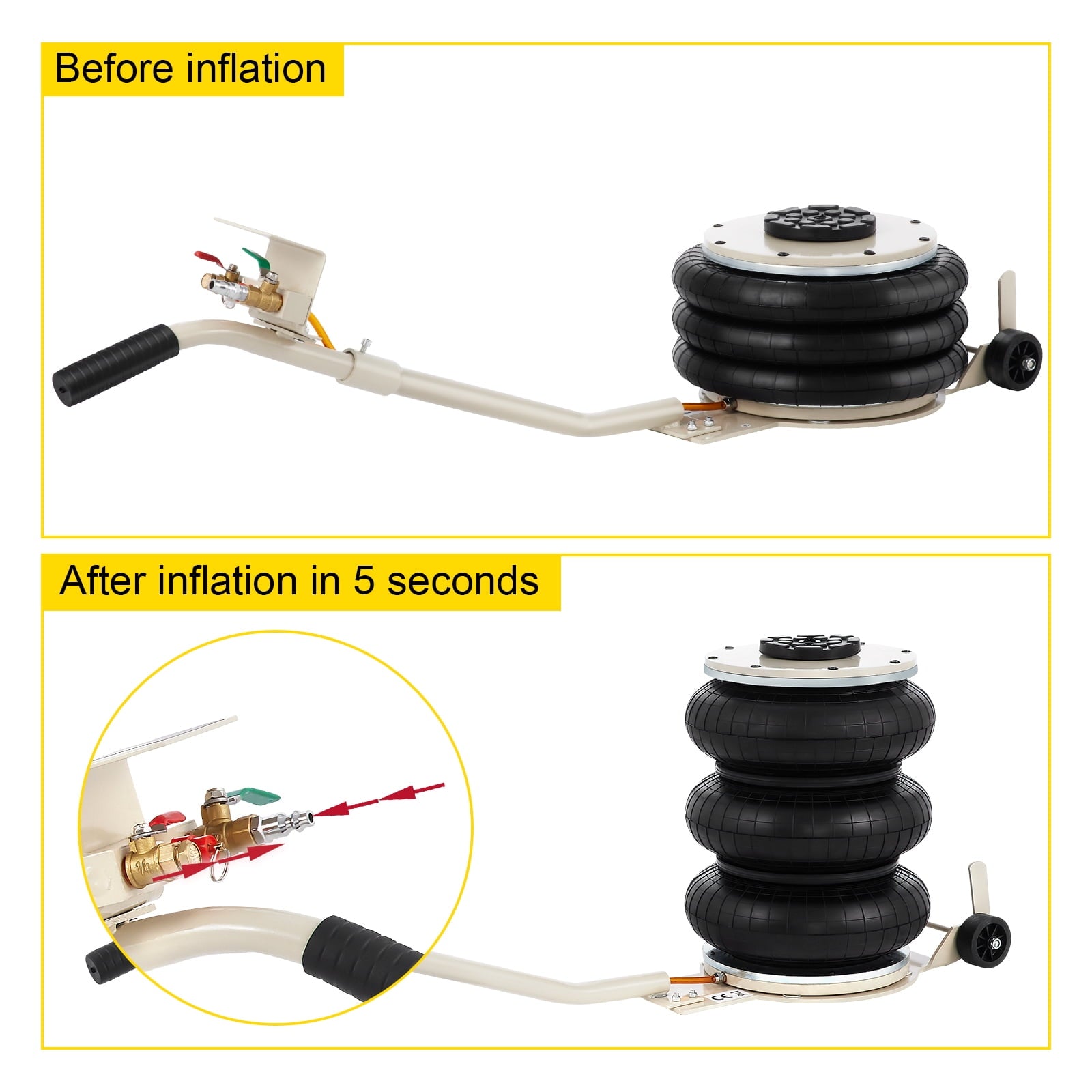 BENTISM Pneumatic Jack 5 Ton/11023 lbs Triple Bag Air Jack Lifting Height 6.5-16Inch Inflatable Car Jack Lifter Pneumatic Air Jack 11023LBS Capacity Extremely Fast Lifting