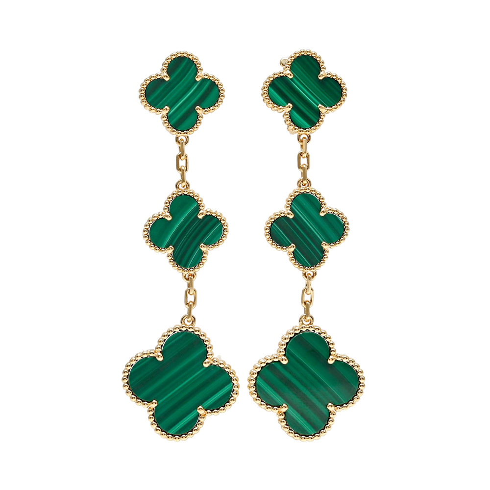 Van Cleef & Arpels Magic Alhambra 3 Motifs Earrings 18K Yellow Gold Malachite VCARO2AG00