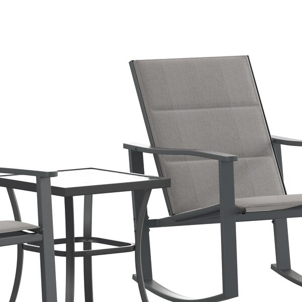 3 Piece AllWeather Rocking Chairs and Glass Top Table Bistro Set