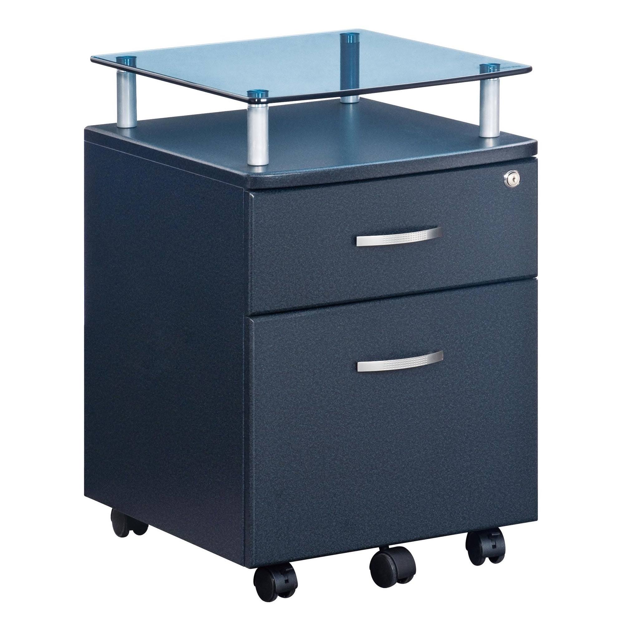 GZMR Rolling Graphite File Cabinet with Glass Top - Letter